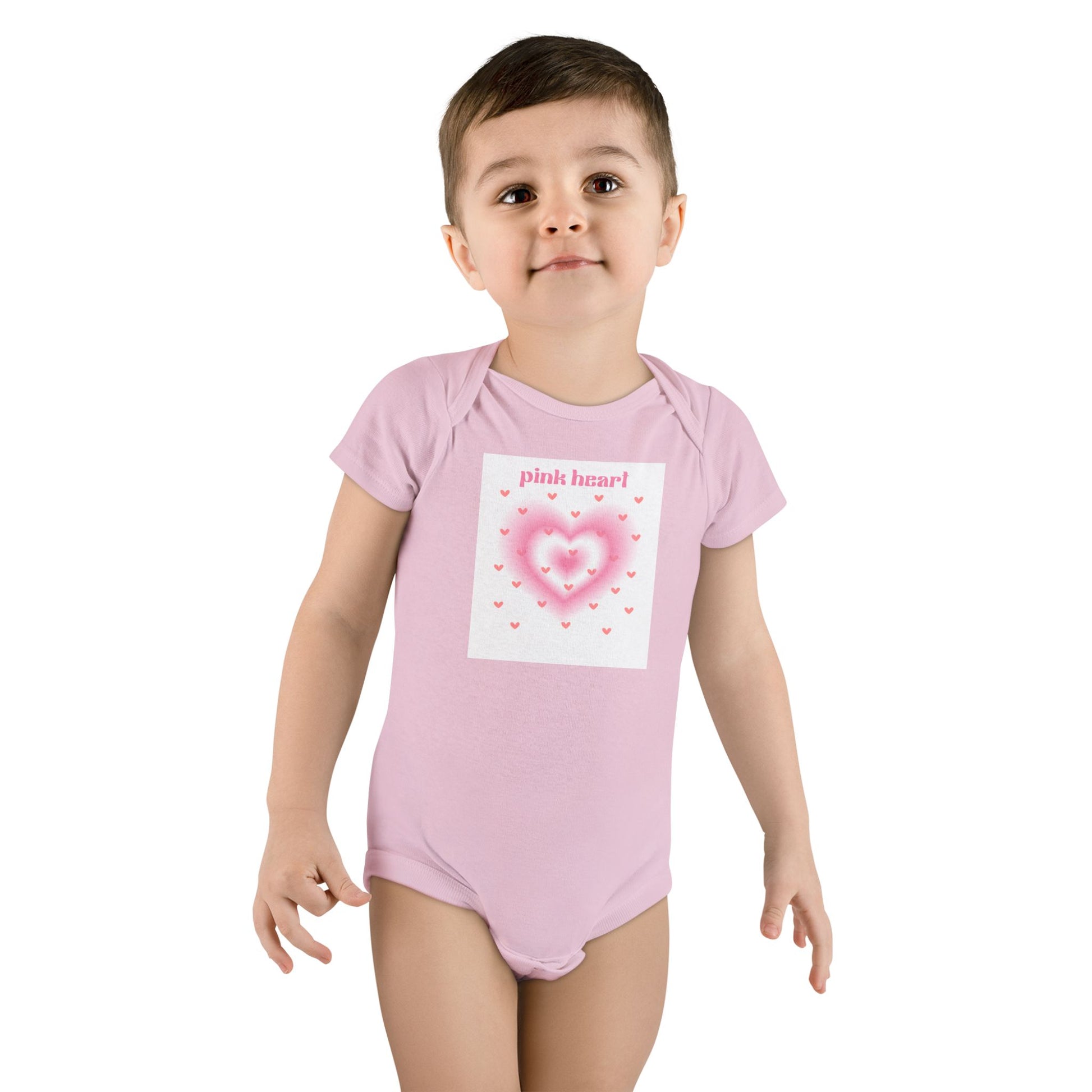 Cute Baby Short Sleeve Onesie® - 'Pink Heart' Design for Infants