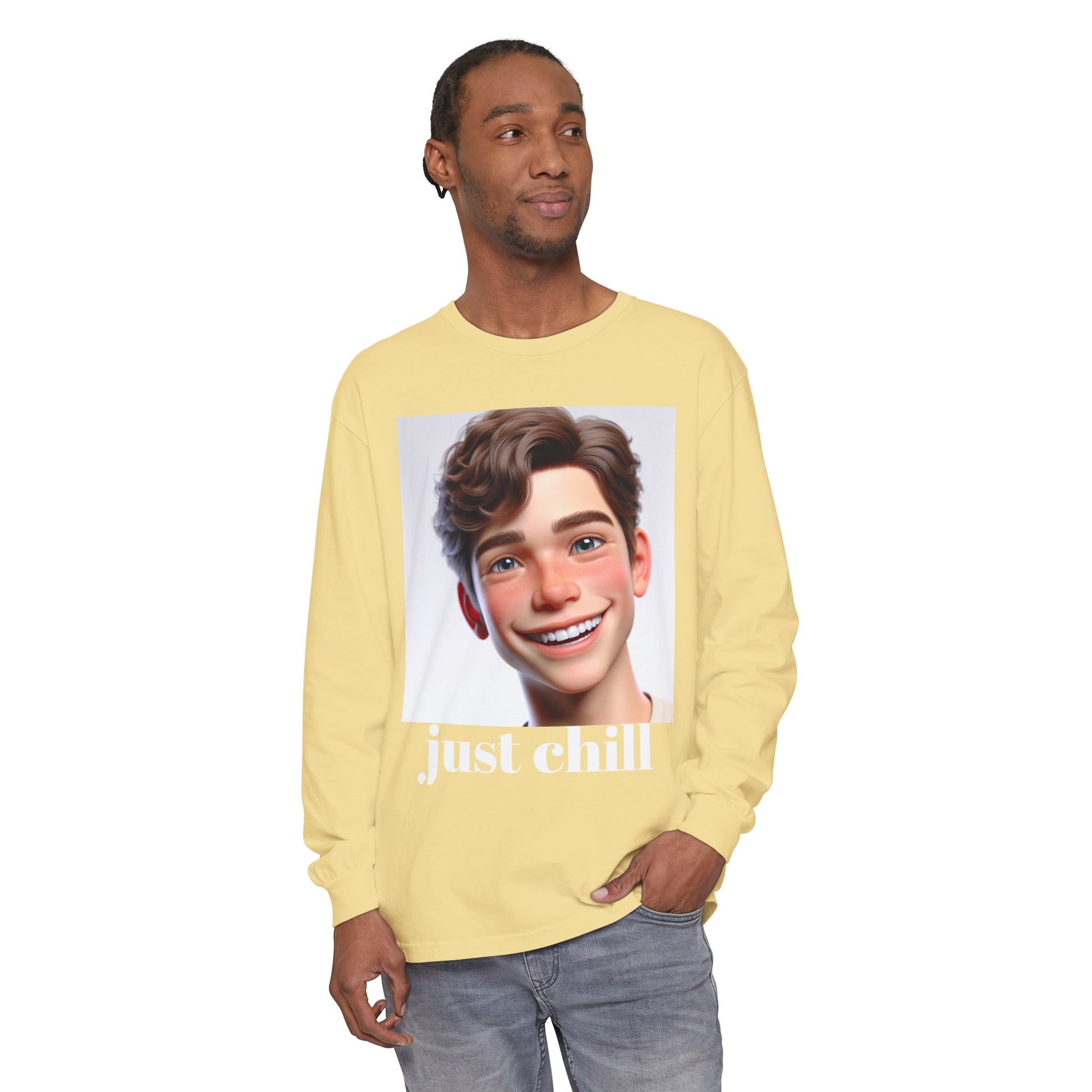 Smiling Character Unisex Long Sleeve Tee - Perfect for Casual Days & Gift Giving