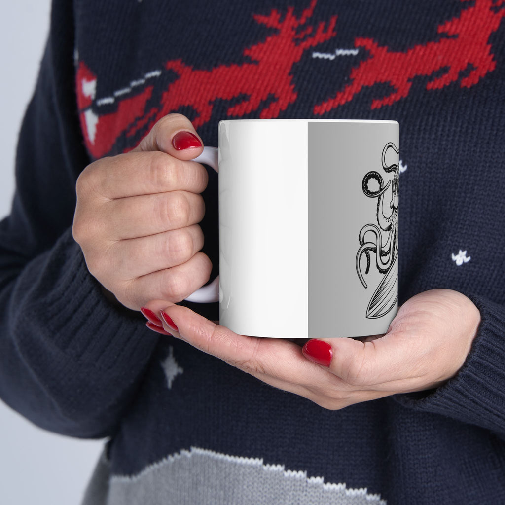 Surfing Octopus Ceramic Mug, Funny Coffee Cup, Ocean Lover's Gift, Beach Decor, Unique Drinkware