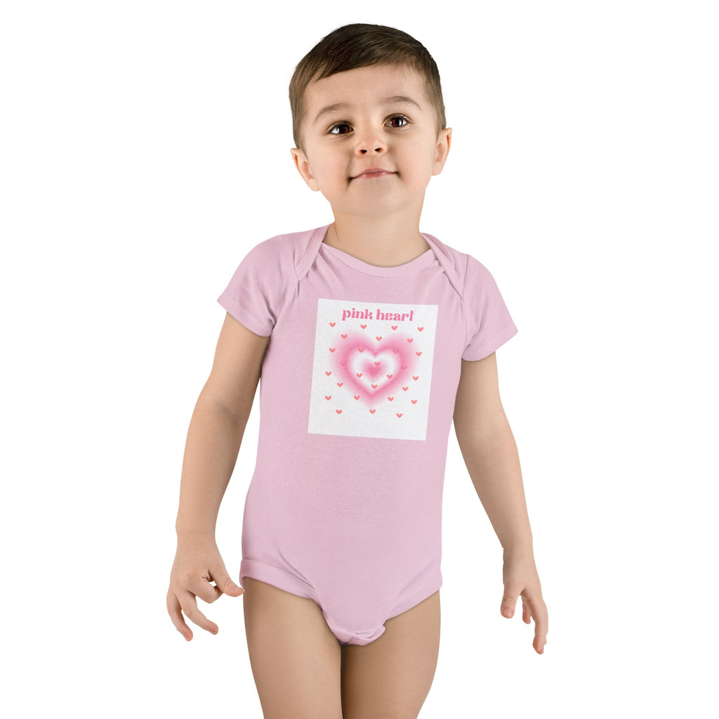 Cute Baby Short Sleeve Onesie® - 'Pink Heart' Design for Infants