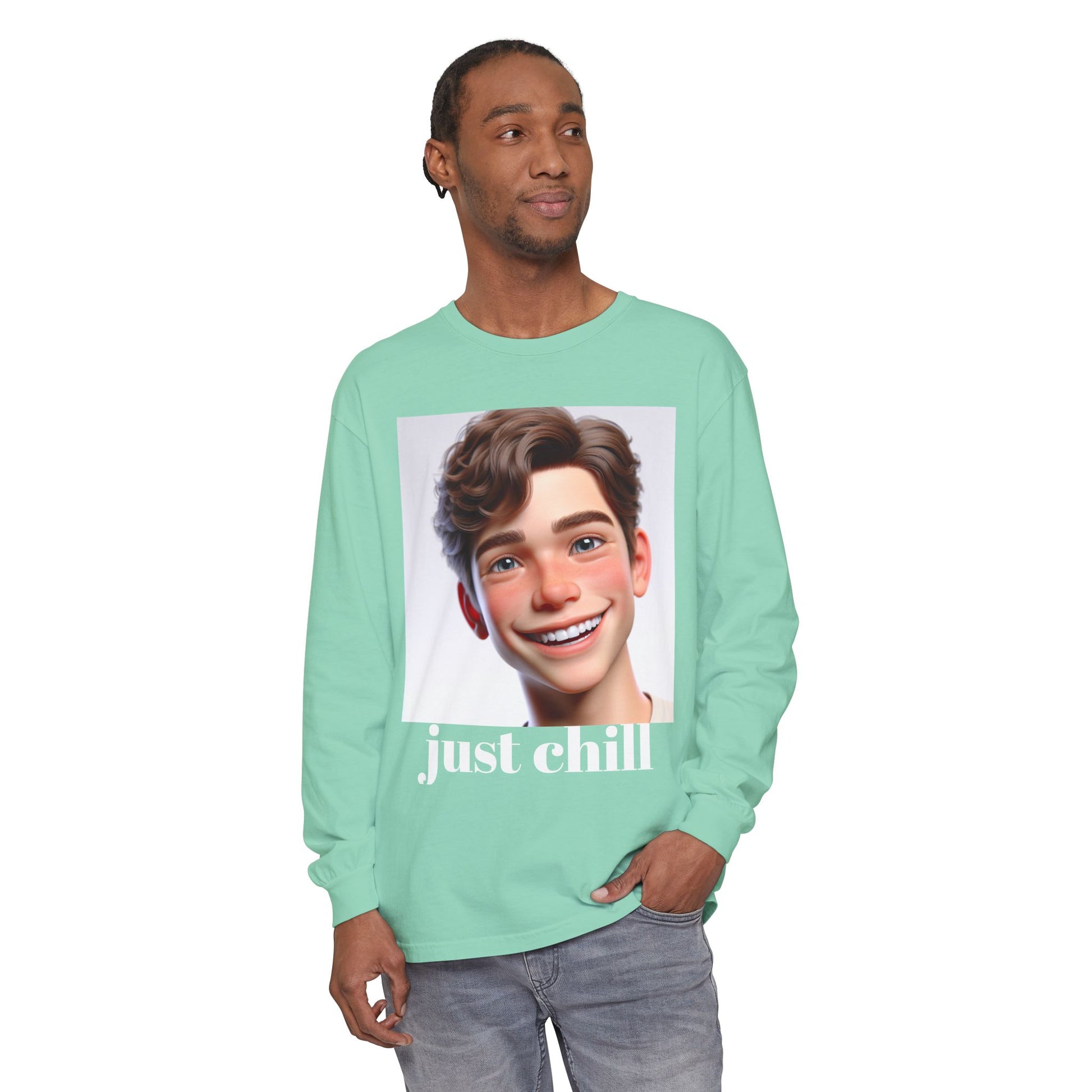 Smiling Character Unisex Long Sleeve Tee - Perfect for Casual Days & Gift Giving