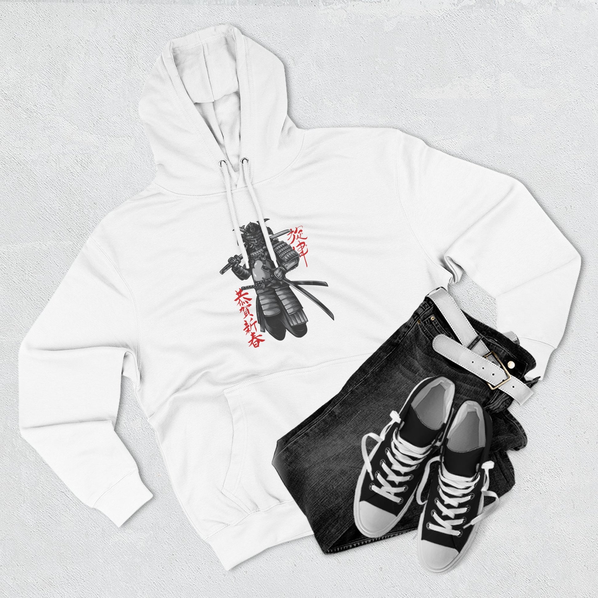 Samurai Design Fleece Hoodie, Cozy Winter Sweatshirt, Unisex Warm Pullover, Streetwear Fashion, Gift for Anime Fans