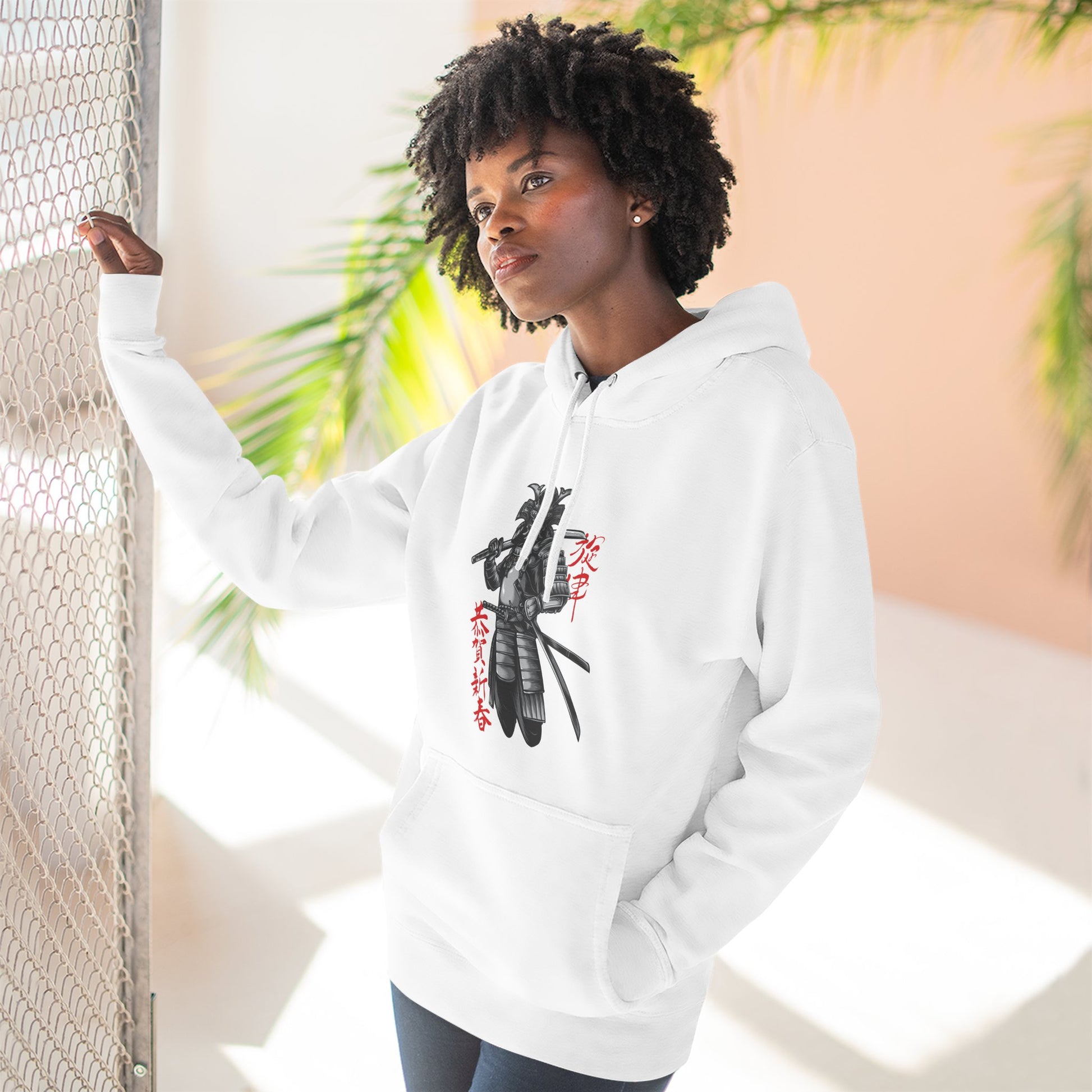 Samurai Design Fleece Hoodie, Cozy Winter Sweatshirt, Unisex Warm Pullover, Streetwear Fashion, Gift for Anime Fans