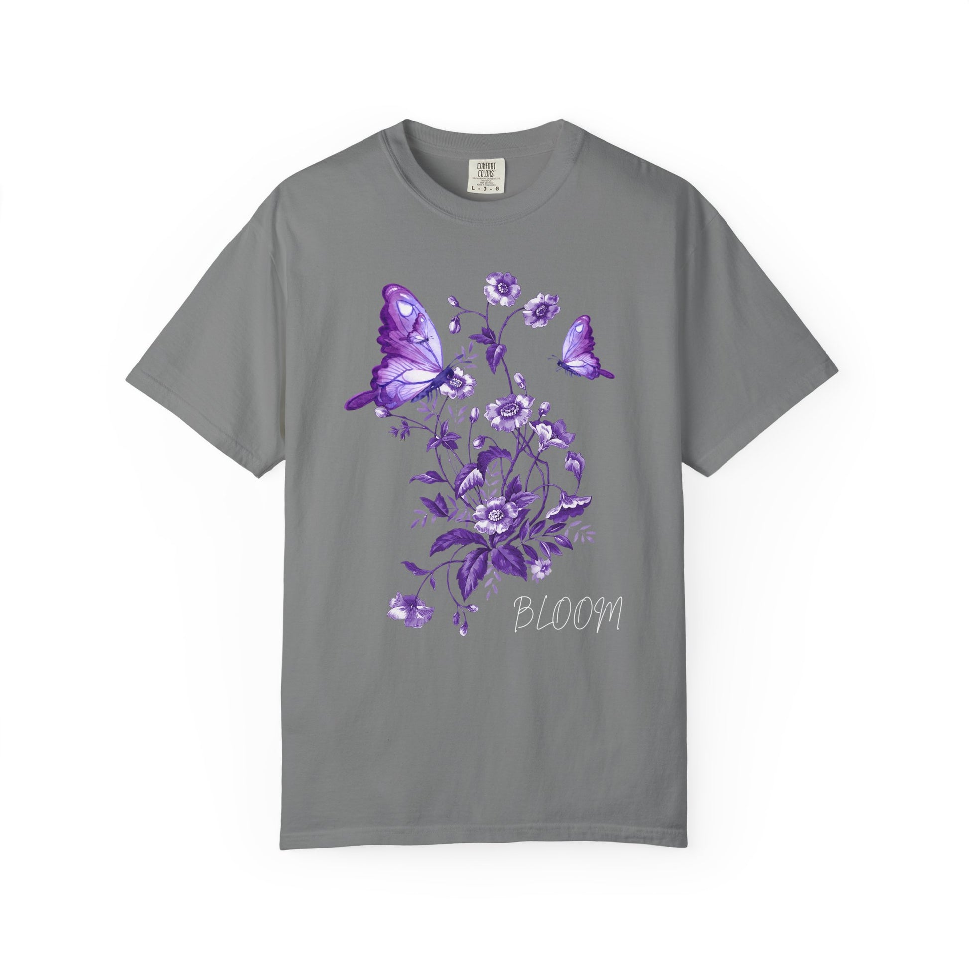 Purple Floral Butterfly T-shirt, Unisex Graphic Tee, Summer Fashion, Nature Lover Gift, Eco-Friendly Apparel