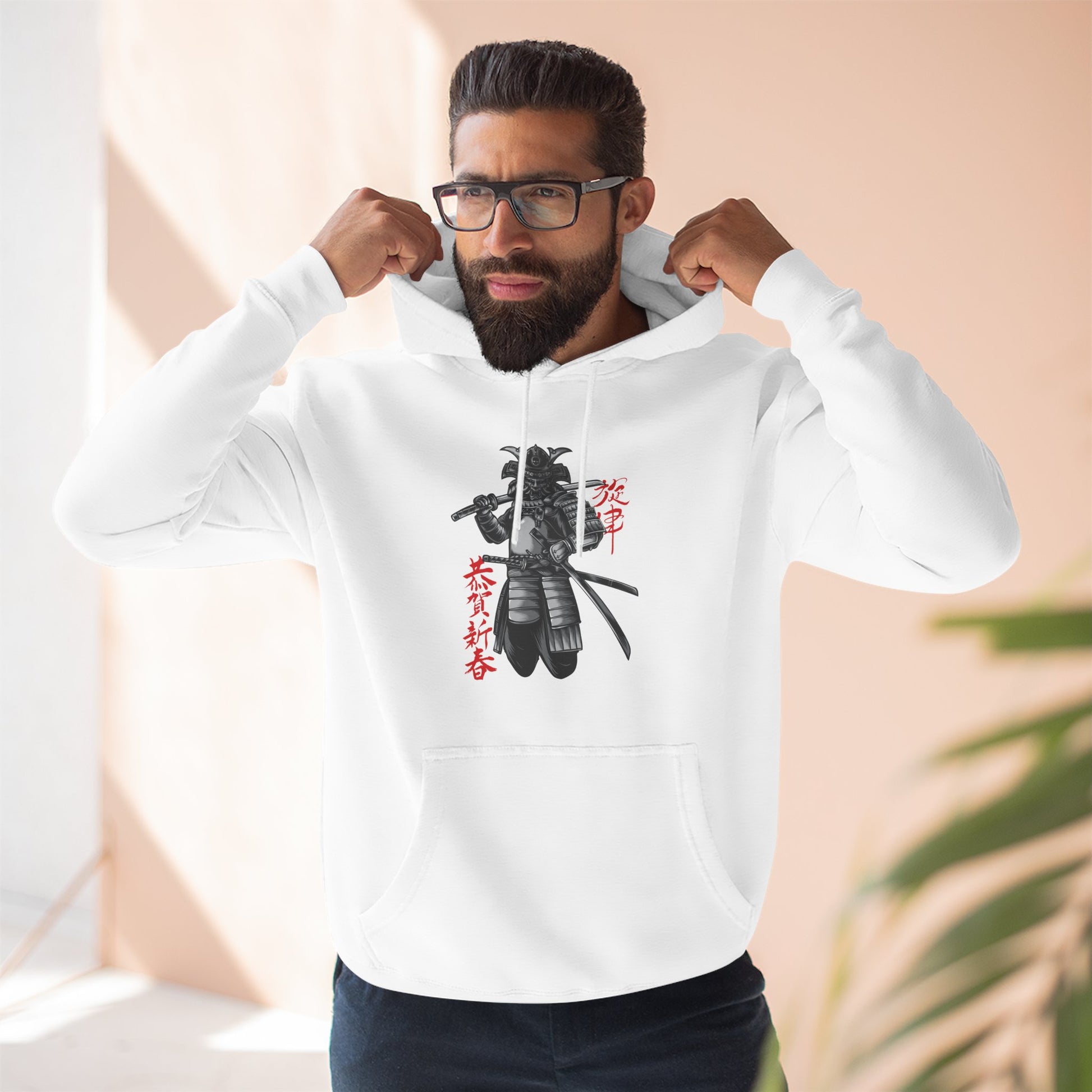 Samurai Design Fleece Hoodie, Cozy Winter Sweatshirt, Unisex Warm Pullover, Streetwear Fashion, Gift for Anime Fans