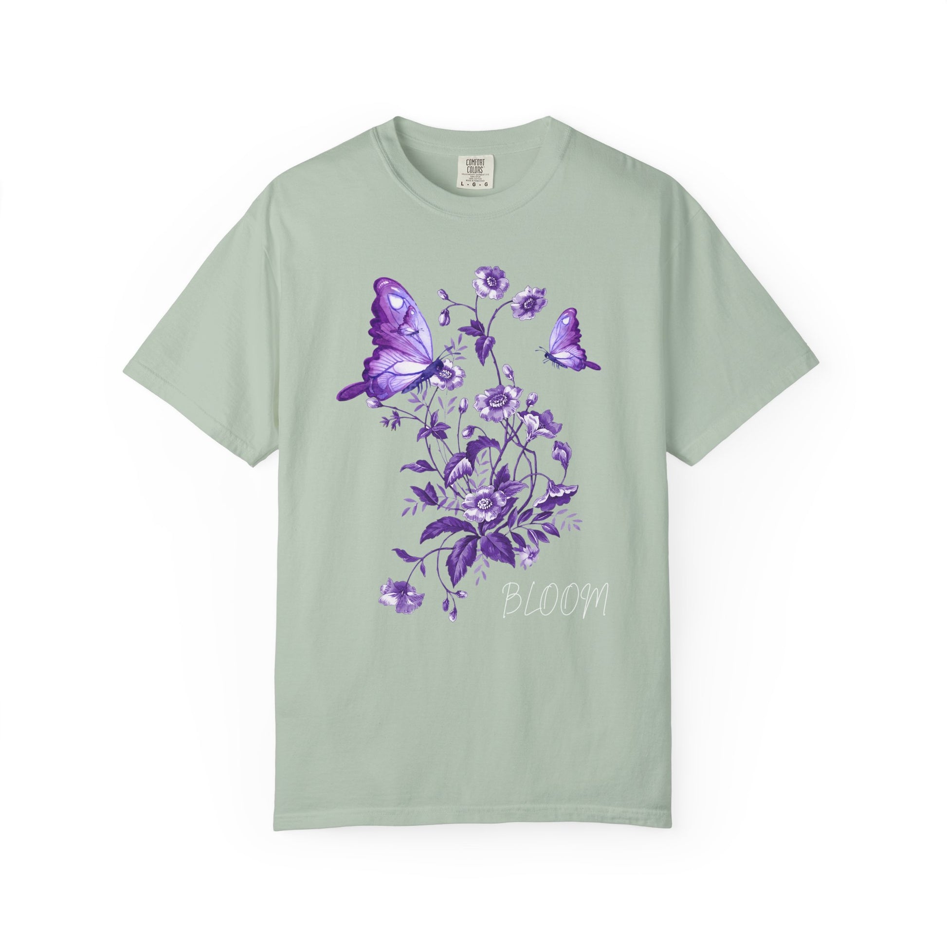 Purple Floral Butterfly T-shirt, Unisex Graphic Tee, Summer Fashion, Nature Lover Gift, Eco-Friendly Apparel