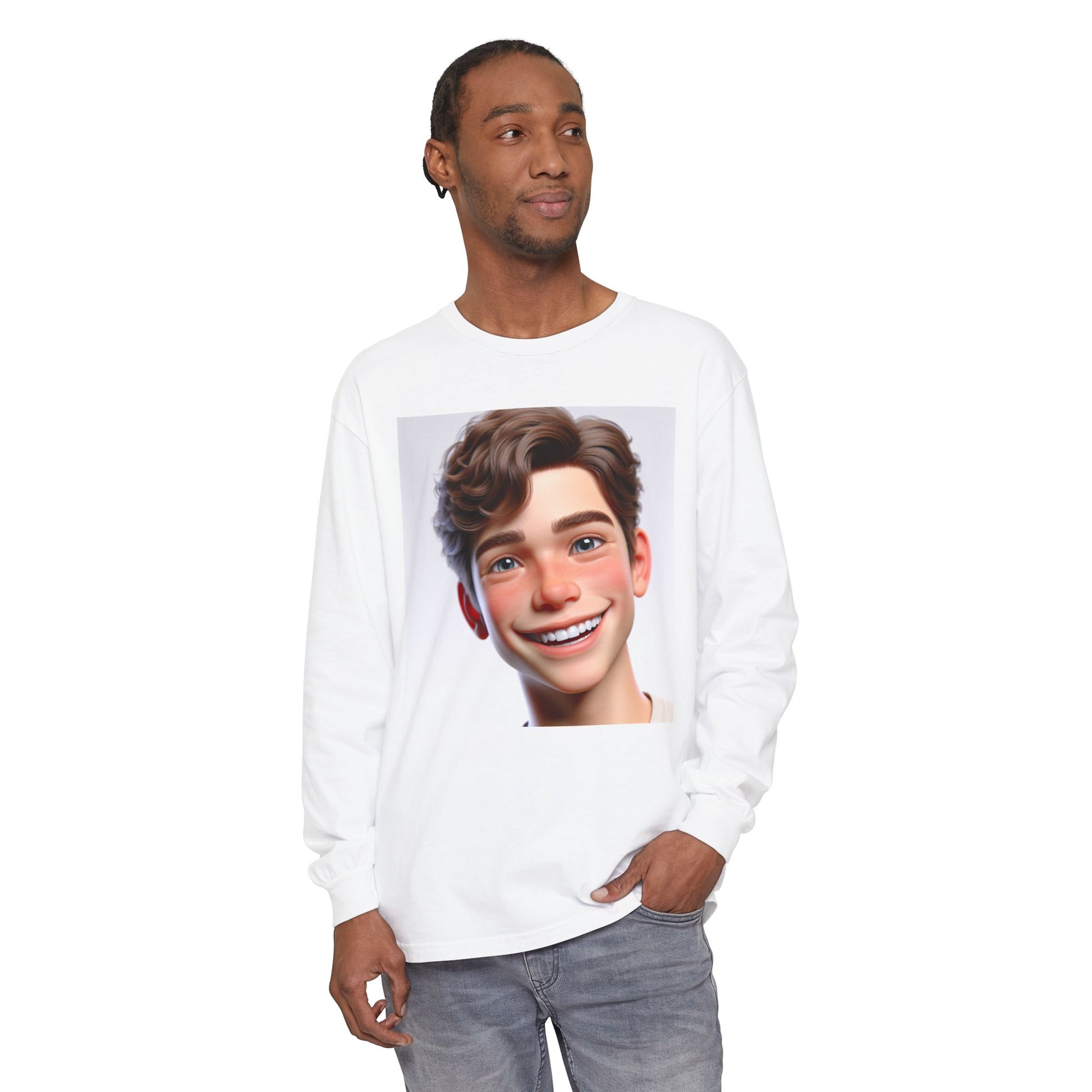 Smiling Character Unisex Long Sleeve Tee - Perfect for Casual Days & Gift Giving