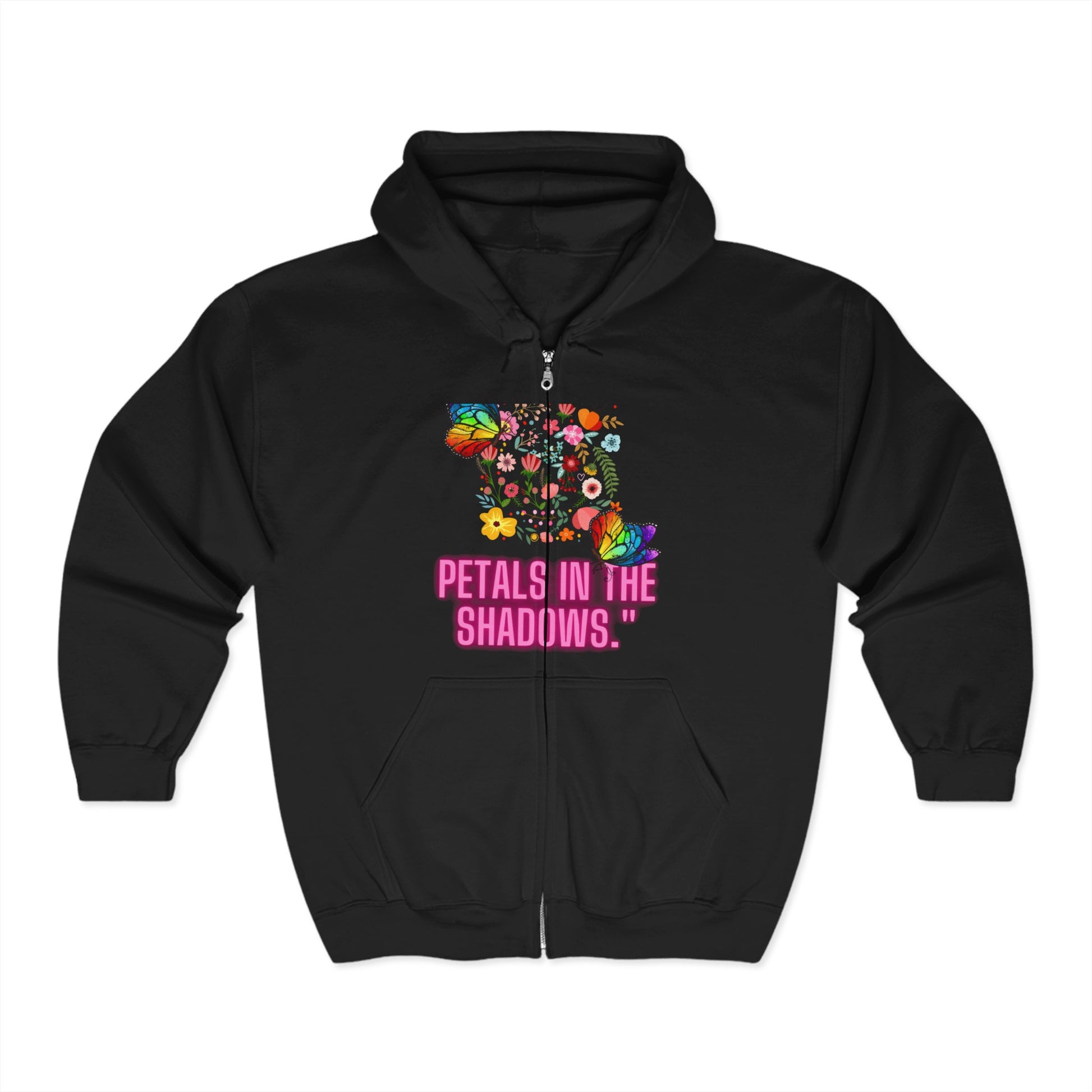 Petals in the Shadows Unisex Heavy Blend™ Full Zip Hooded Sweatshirt - Floral Butterfly Design