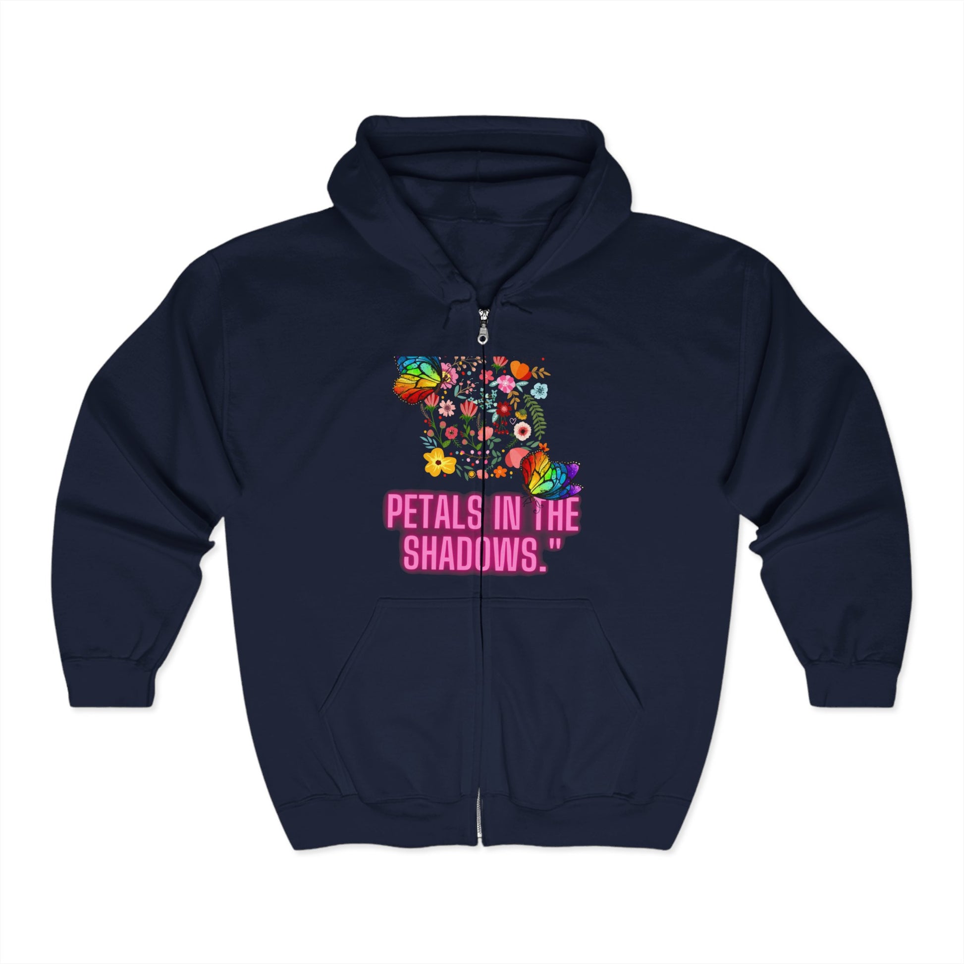 Petals in the Shadows Unisex Heavy Blend™ Full Zip Hooded Sweatshirt - Floral Butterfly Design