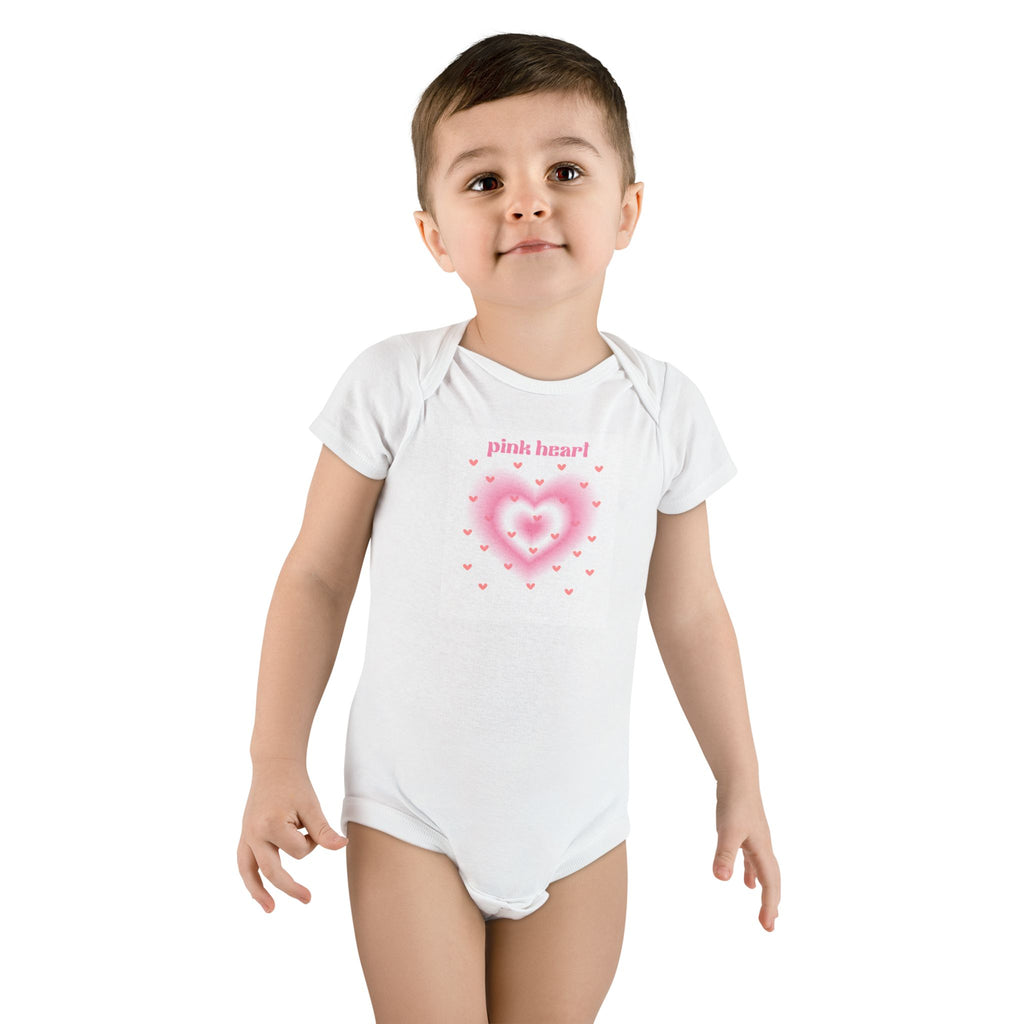 Cute Baby Short Sleeve Onesie® - 'Pink Heart' Design for Infants