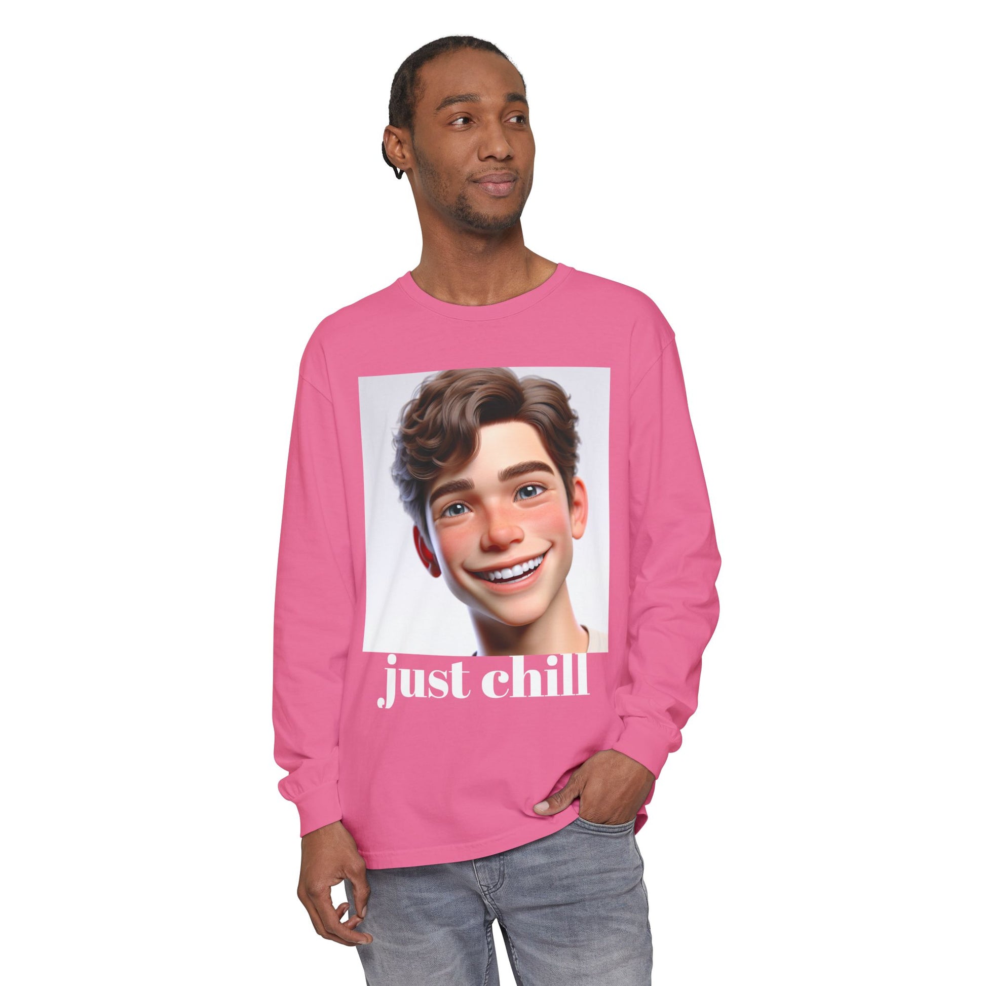 Smiling Character Unisex Long Sleeve Tee - Perfect for Casual Days & Gift Giving