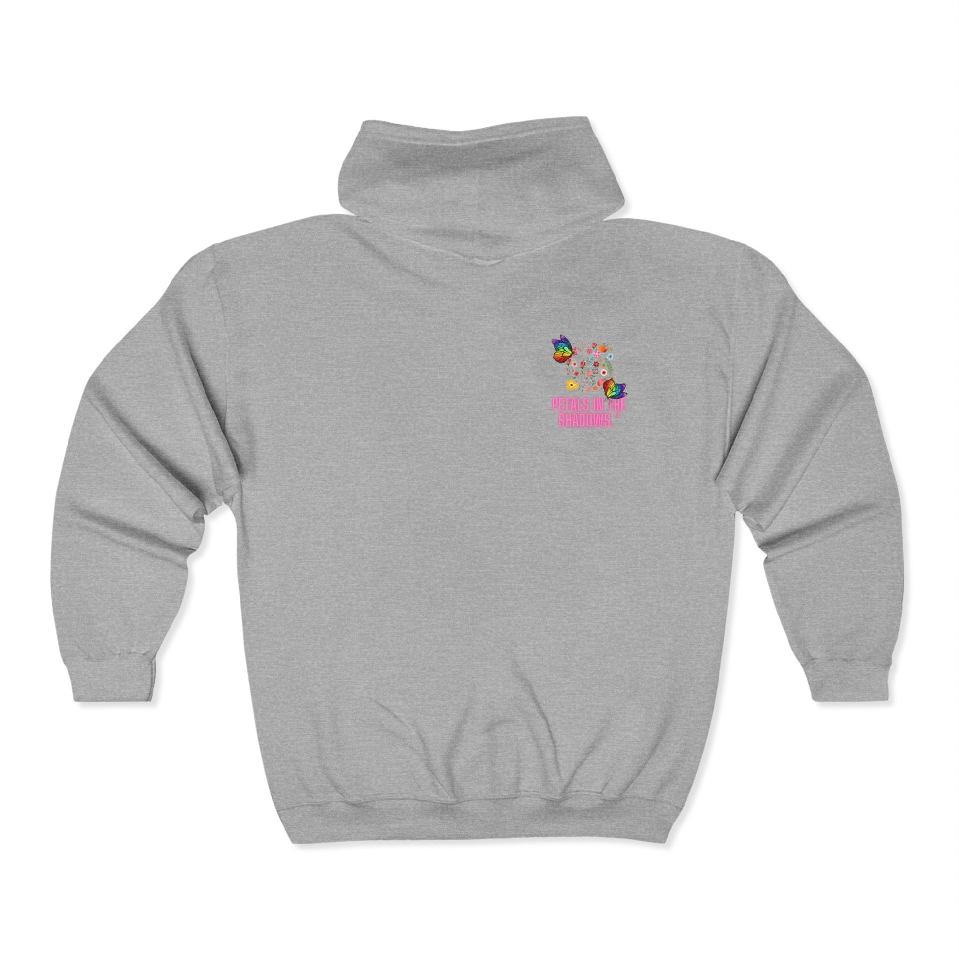Petals in the Shadows Unisex Heavy Blend™ Full Zip Hooded Sweatshirt - Floral Butterfly Design