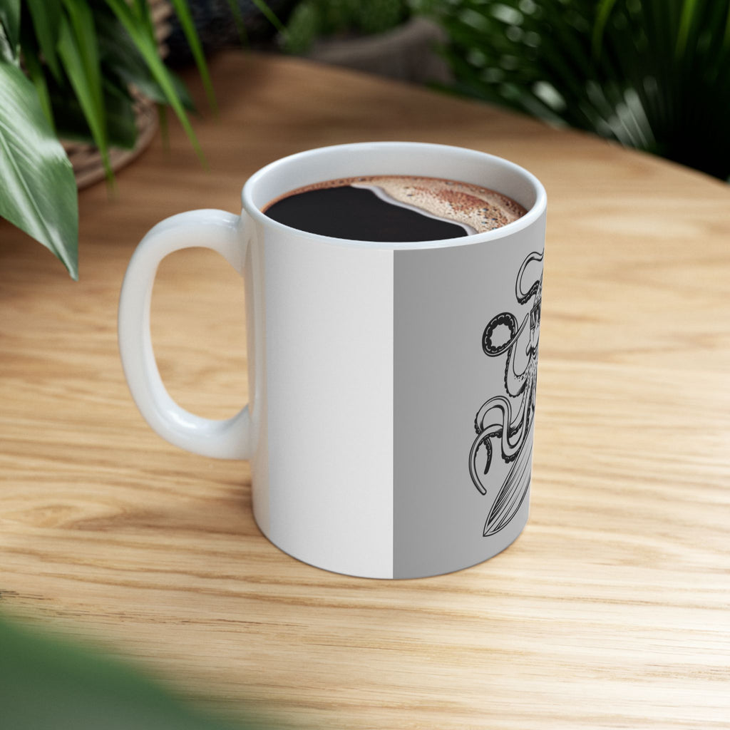 Surfing Octopus Ceramic Mug, Funny Coffee Cup, Ocean Lover's Gift, Beach Decor, Unique Drinkware